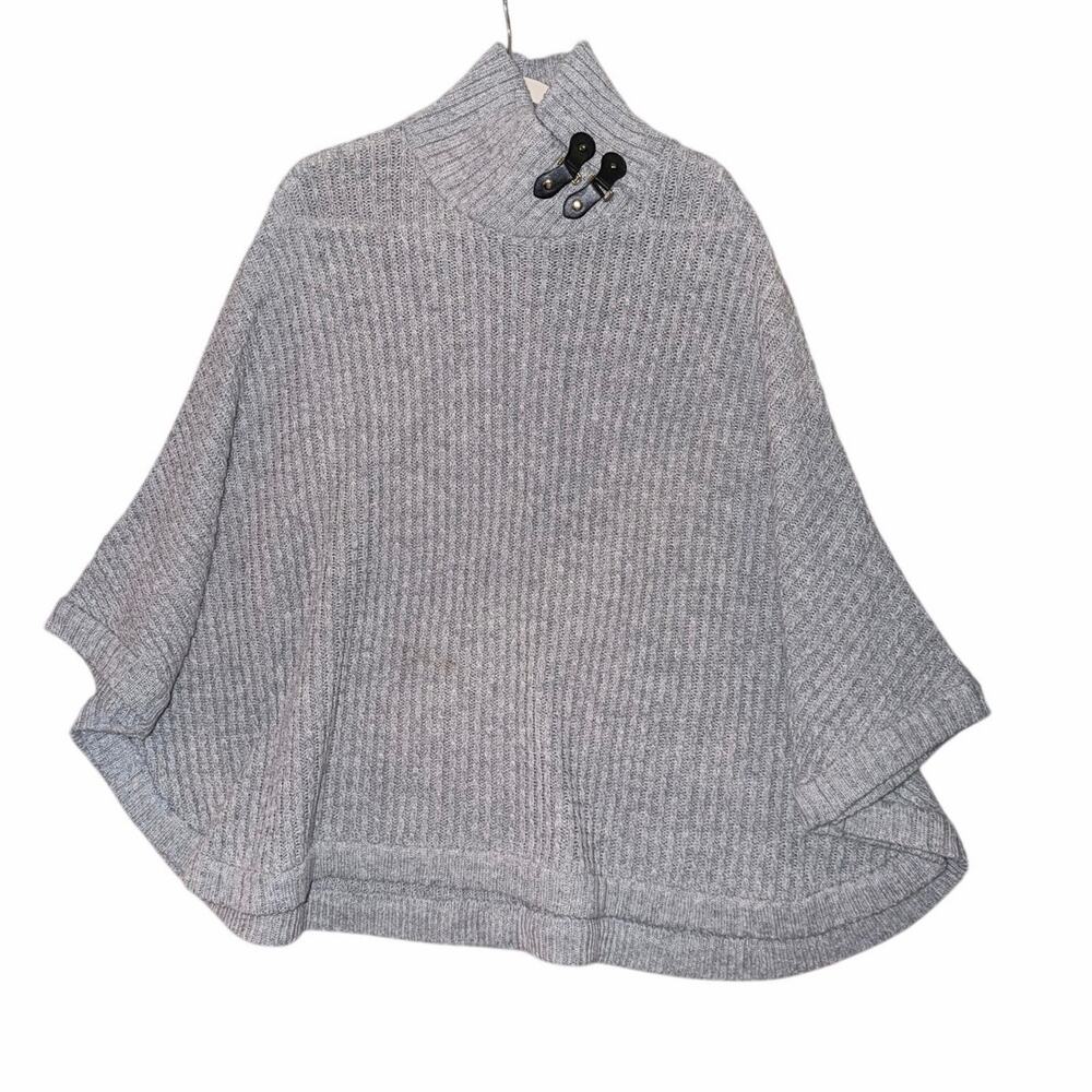 Baltic inspirations gray wool blend ribbed knit poncho sweater Estonia made OS